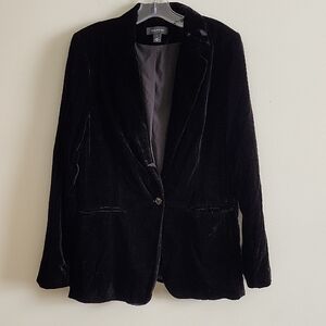 Halogen Single Button Black Velvet Blazer Career Preppy Academic Large
